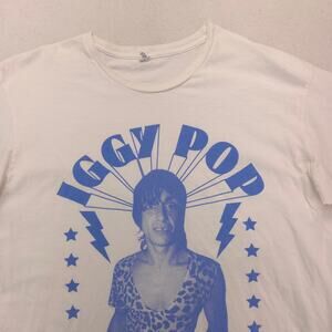 Iggy Pop Band Crew Neck Short Sleeve Graphic Shirt Mens Size XL White